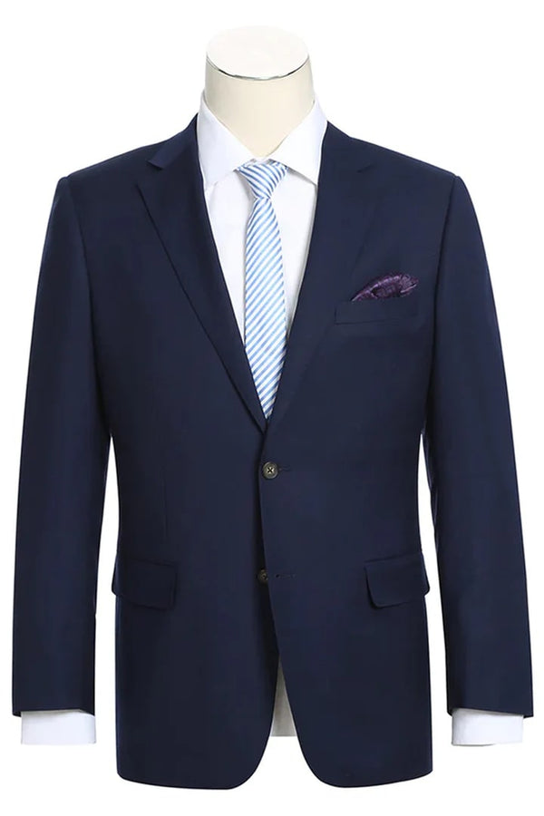 Mens Basic Two Button Classic Fit Navy Wool Sport Coat Blazer