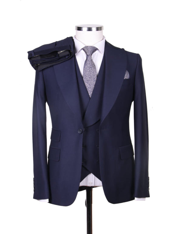 Great Gatsby Suit - Double breasted Vest - Big Peak Lapel Vintage Suit No Pleated Pants in Color Navy Blue