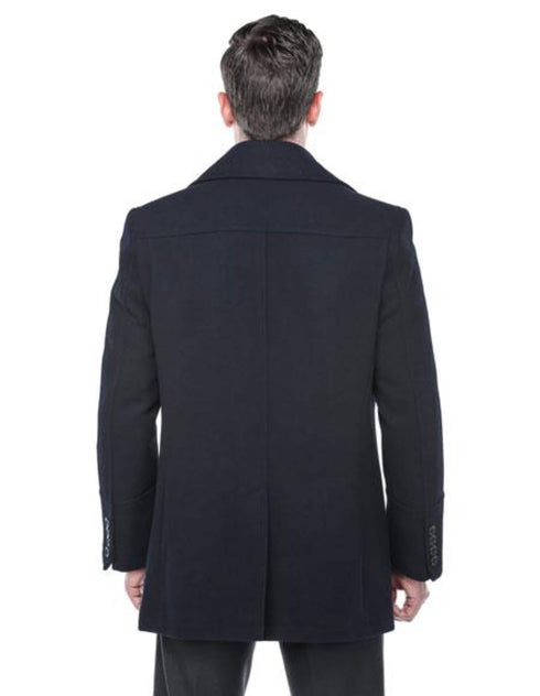 Double Breasted Navy Wool Blend Overcoat ~ Long men's Dress Topcoat - Winter coat