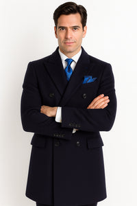 Navy Blue Overcoat - Blue Winter Topcoat - Fabric Double Breasted