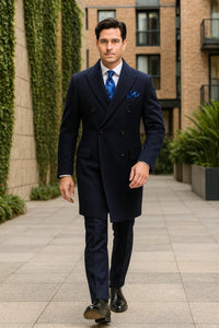 Navy Blue Overcoat - Blue Winter Topcoat - Fabric Double Breasted