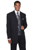 Mens 3/4 Length 4 button Contrast Stitching Suit with Paisley Vest in Black/Grey