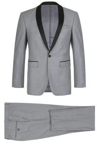 Mens Gray Tuxedo - Grey Wedding Suit-Mens Traditional Slim Fit Shawl Collar Tuxedo In Light Grey