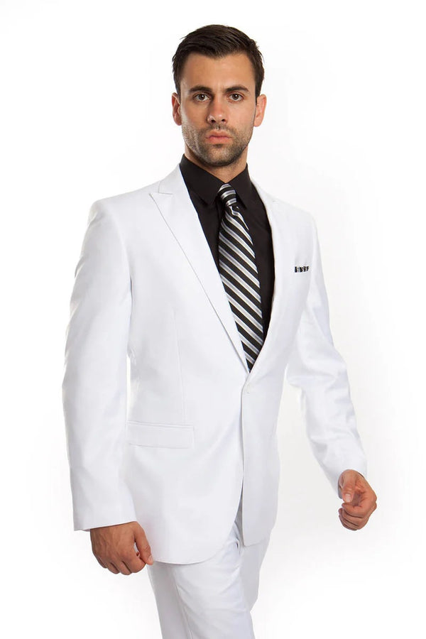 Men's Slim Fit One Button Peak Lapel Suit in White