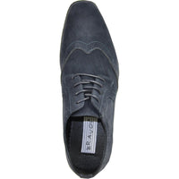 Bravo Mens Vegan Suede Wedding & Prom Wingtip Lace Up Dress Shoe in Navy Blue