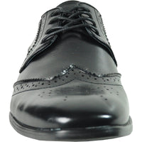 Bravo Mens Vintage Style 1920's Wingtip Lace Up Dress Shoe in Black