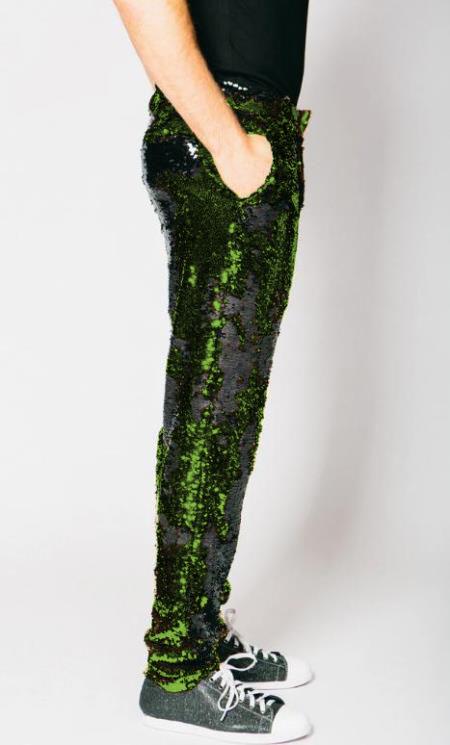 Mens Sequin Pants - Olive Dress Party Pants