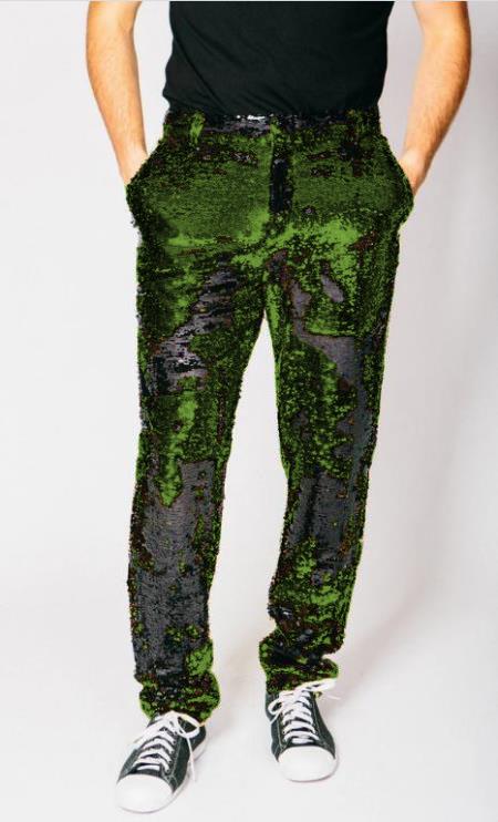 Mens Sequin Pants - Olive Dress Party Pants