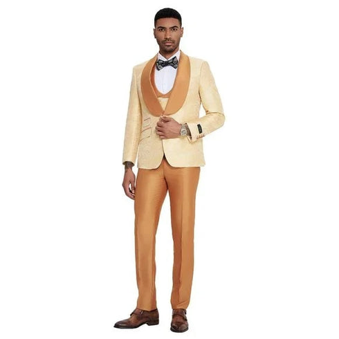 2024 Prom Special Orange Tuxedo Suit w/ Double-Breasted Vest by Tazzio