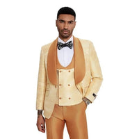 2026 Prom Special Orange Tuxedo Suit w/ Double-Breasted Vest by Tazzio