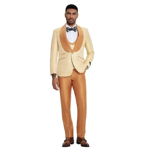 2025 Prom Special Orange Tuxedo Suit w/ Double-Breasted Vest by Tazzio