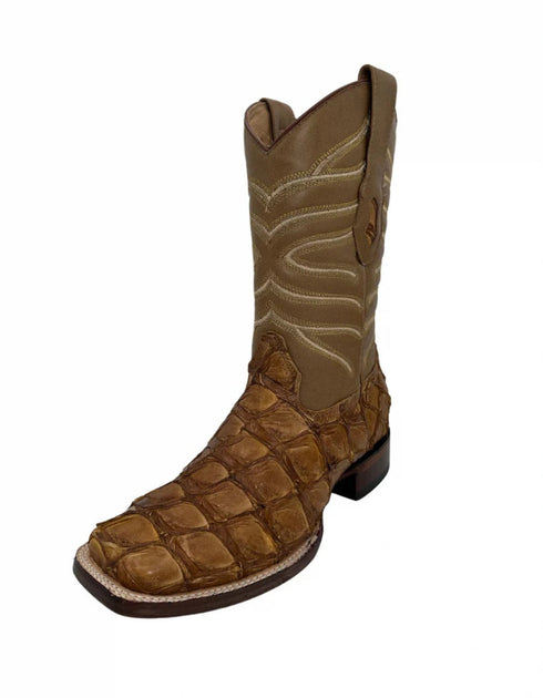 Los Altos Men's Oryx Glossy Genuine Pirarucu Wide Square Toe Boot