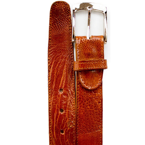 Men's Belvedere Genuine Ostrich Leg Dress Belt in Burned Amber