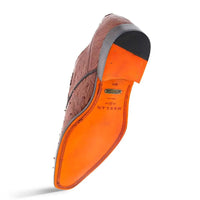 Men's Genuine Full Quill Ostrich Leg Monk Strap Brown Shoes By Mezlan Made in Spain Brand