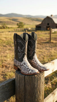 Natural Python Square Toe Boots