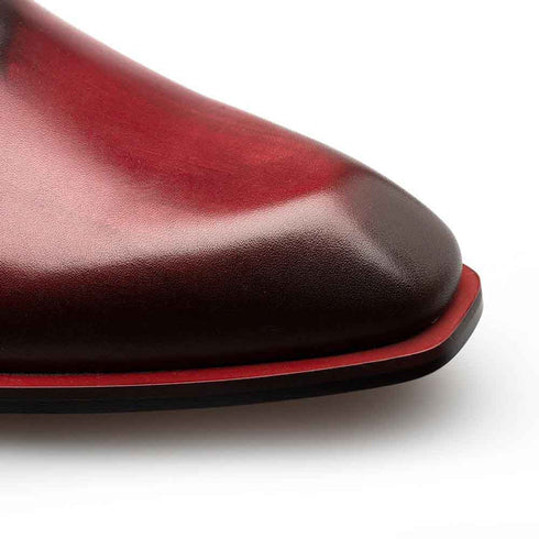 Dietro Oxford Burgundy Whole Cut Angular Patina Finish Calfskin Shoes By Mezlan Made In Spain Brand