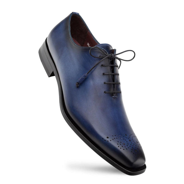 Cupula Patina Oxford Blue Leather Whole-Cut Shoes By Mezlan Made In Spain Brand