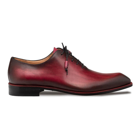 Dietro Oxford Burgundy Whole Cut Angular Patina Finish Calfskin Shoes By Mezlan Made In Spain Brand