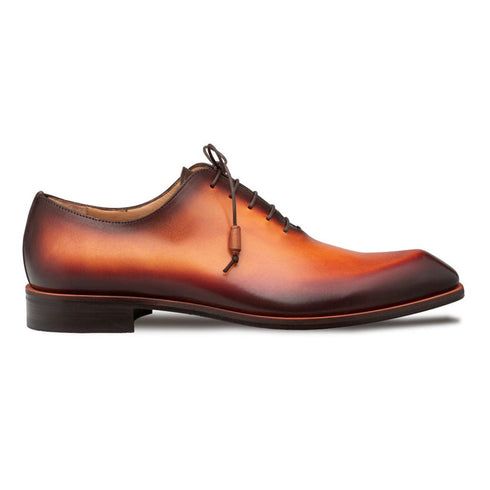 Dietro Oxford New Tan Whole Cut Angular Patina Finish Calfskin Shoes By Mezlan Made In Spain Brand