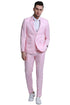 Men's Two Button Peak Lapel Summer Linen Style Beach Wedding Suit in Pink