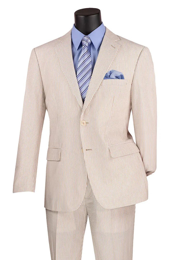 Men's 2pc Summer Seersucker Modern Fit  Tan Suit