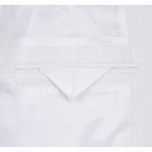 White Wedding Suit For Men - Perfect For Groom - Mens Basic Two Button Classic Fit Linen Summer Suit In White