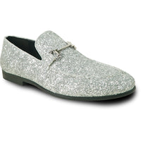 Bravo Mens Modern Glitter Sequin Prom Tuxedo Buckle Loafer in Silver Grey - Men's Dress Shoes