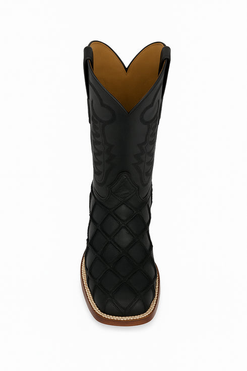 Los Altos Men's Black Matte Genuine Pirarucu Wide Square Toe Boot