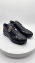 Los Altos Men’s Black Ostrich Leg Lace-Up Sneakers – Exotic Leather Casual Shoes