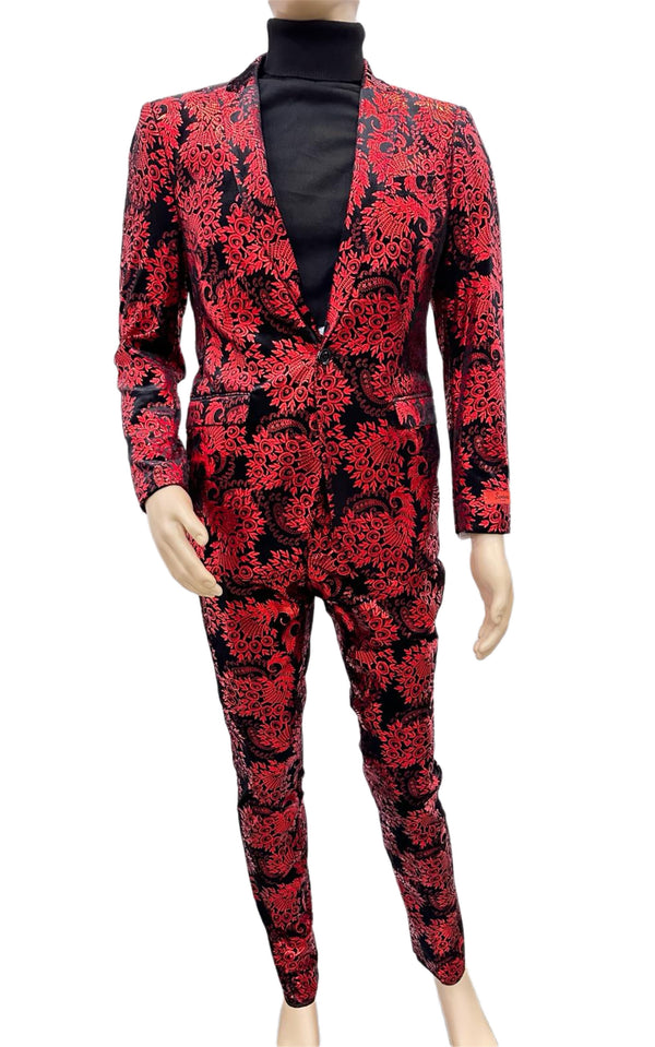 Paisley Suit - Black and Red Prom Suit - Slim Fit Stage Suit