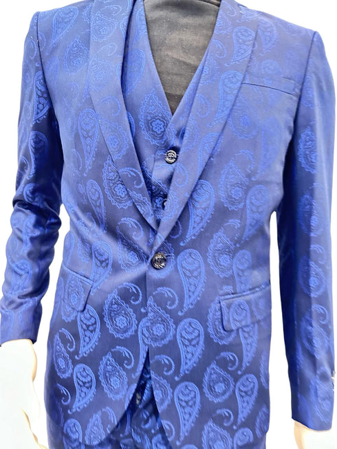 Paisley Suit - Royal Blue Prom Suit - Slim Fit Stage Suit