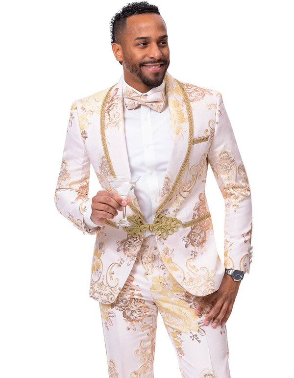 Mens Paisley Prom & Wedding Tuxedo in White & Gold