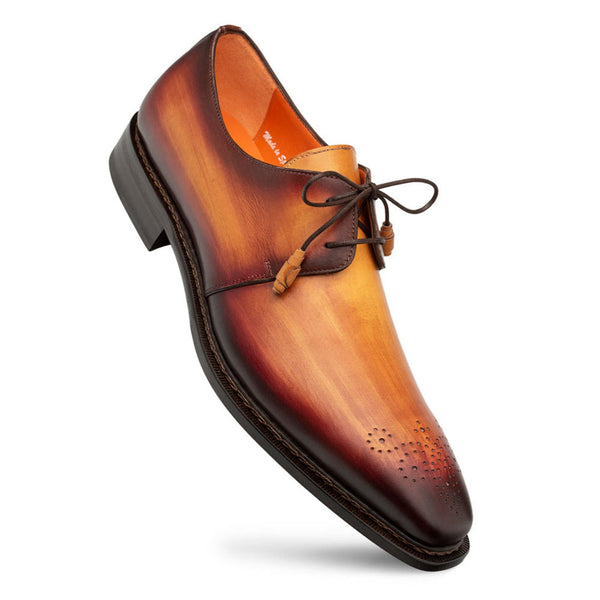 Principe Tan/Rust Patina Leather Men’s Derby Shoes By Mezlan Made In Spain Brand