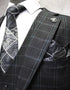 Mens Three Button Notch Lapel Plaid Pattern Suit Charcoal ~ Blue ~ White