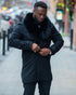 Mens Peacoat With Fur Collar - Black Wool Coat