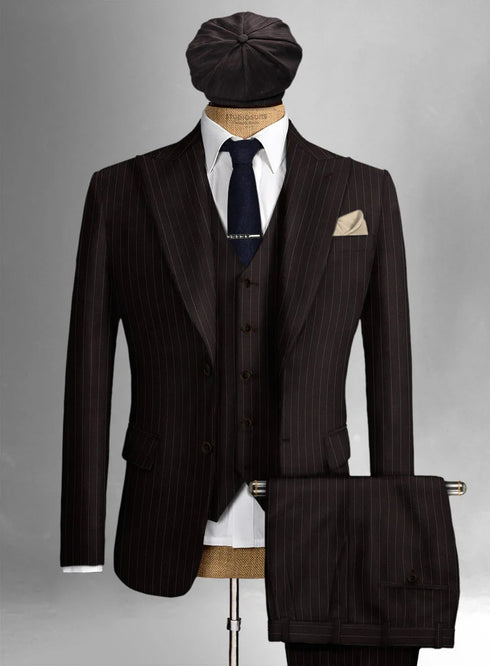 Thomas Shelby Peaky Blinders Brown Pinstripe Wool Suit