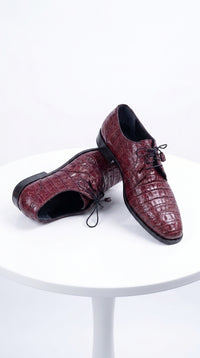 Los Altos Men’s Burgundy Crocodile Shoes, Exotic Gator Lace-Up Formal Dress Shoes