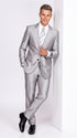 Men’s Silver Shiny Sharkskin Suit – 2 Button Peak Lapel Formal Suit with Flat Front Pants for Wedding, Prom & Party