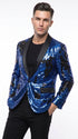 Men’s Royal Blue and Black Reversible Sequin Blazer, 1 Button Shiny Formal Party Jacket