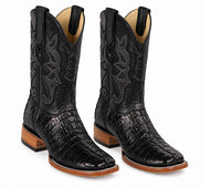 Black Square Toe Caiman Tail Boots