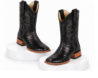 Black Square Toe Caiman Tail Boots