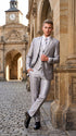 Men’s Silver Shiny Sharkskin Suit – 2 Button Peak Lapel Formal Suit with Flat Front Pants for Wedding, Prom & Party