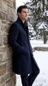 Men’s Navy Blue Bravo Top Overcoat, 4 Button Wool Blend Formal Winter Dress Coat