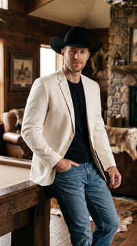 Men’s White Western Blazer, 2 Button Cowboy Sport Coat – Saco Vaquero Para Hombre for Weddings and Rodeo Events