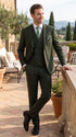 Men’s Olive Windowpane Plaid Suit, 2 Button Formal Suit with Double Breasted Vest