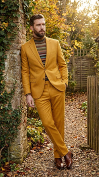 Men’s Travis Kelce Inspired Yellow Suit, Mustard Gold 2 Piece Fashion Suit for Parties and Events