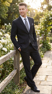 Men’s Black 100% Linen Suit, Two Button Formal Wedding Business Dress Suit