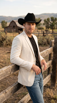 Men’s White Western Blazer, 2 Button Cowboy Sport Coat – Saco Vaquero Para Hombre for Weddings and Rodeo Events