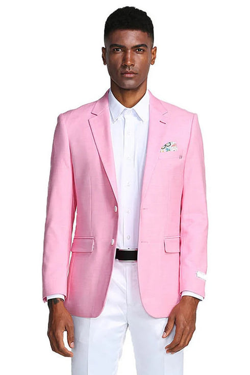 Mens two button slim fit linen style pink summer blazer