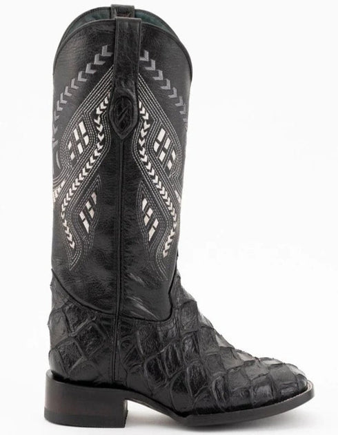 Ferrini Bronco Men's Print Pirarucu Fish Boots Handcrafted Black